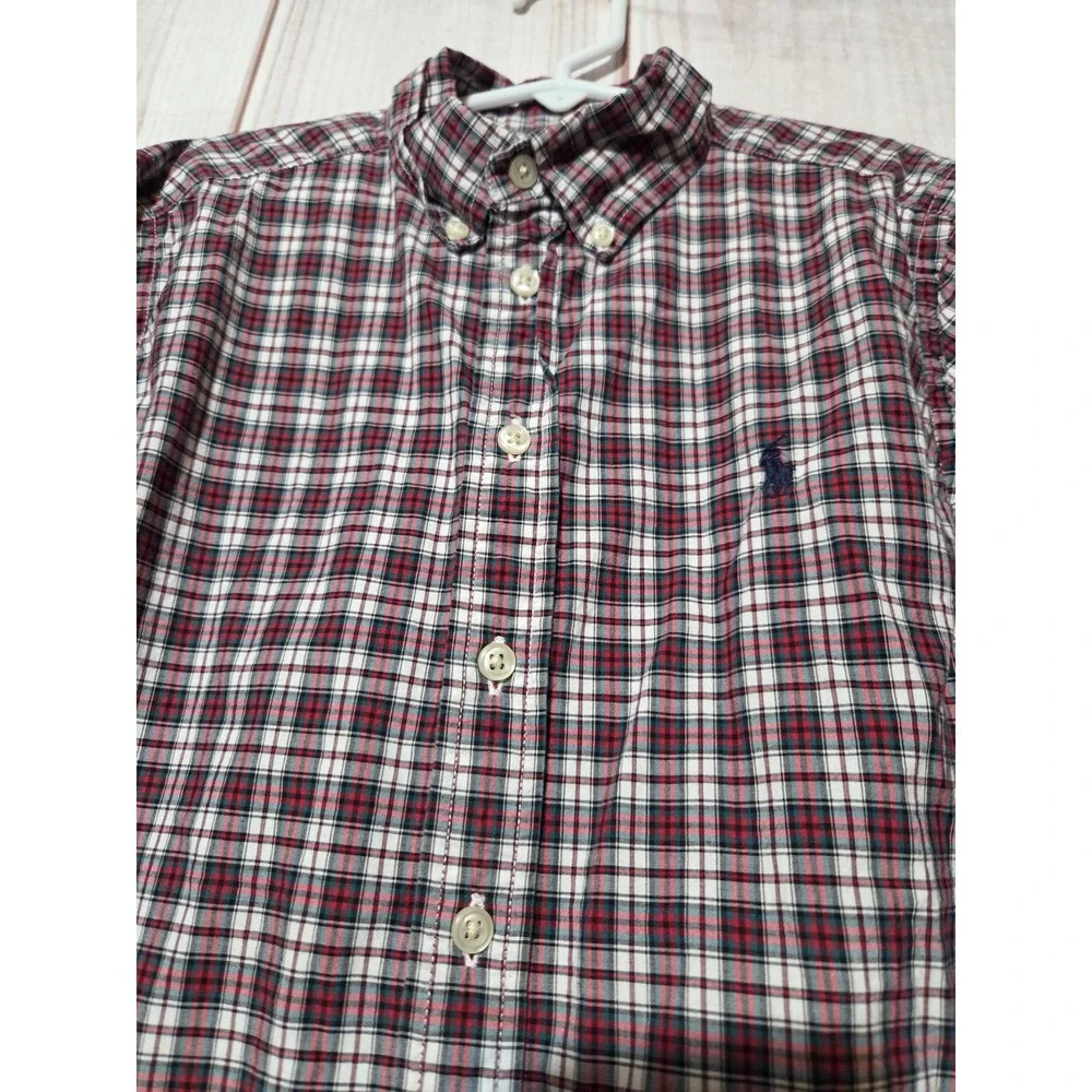 Ralph Lauren‎ Boys Red Plaid Cotton Button Down Shirt Size M 10-12 Long Sleeve